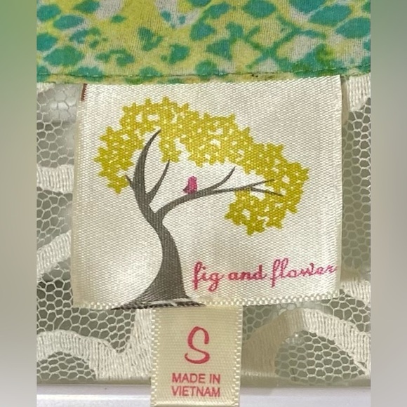 Anthropologie Fig & Flower Tropical Botanical Sheer Blouse, Size S, Blue & Green - Picture 6 of 8